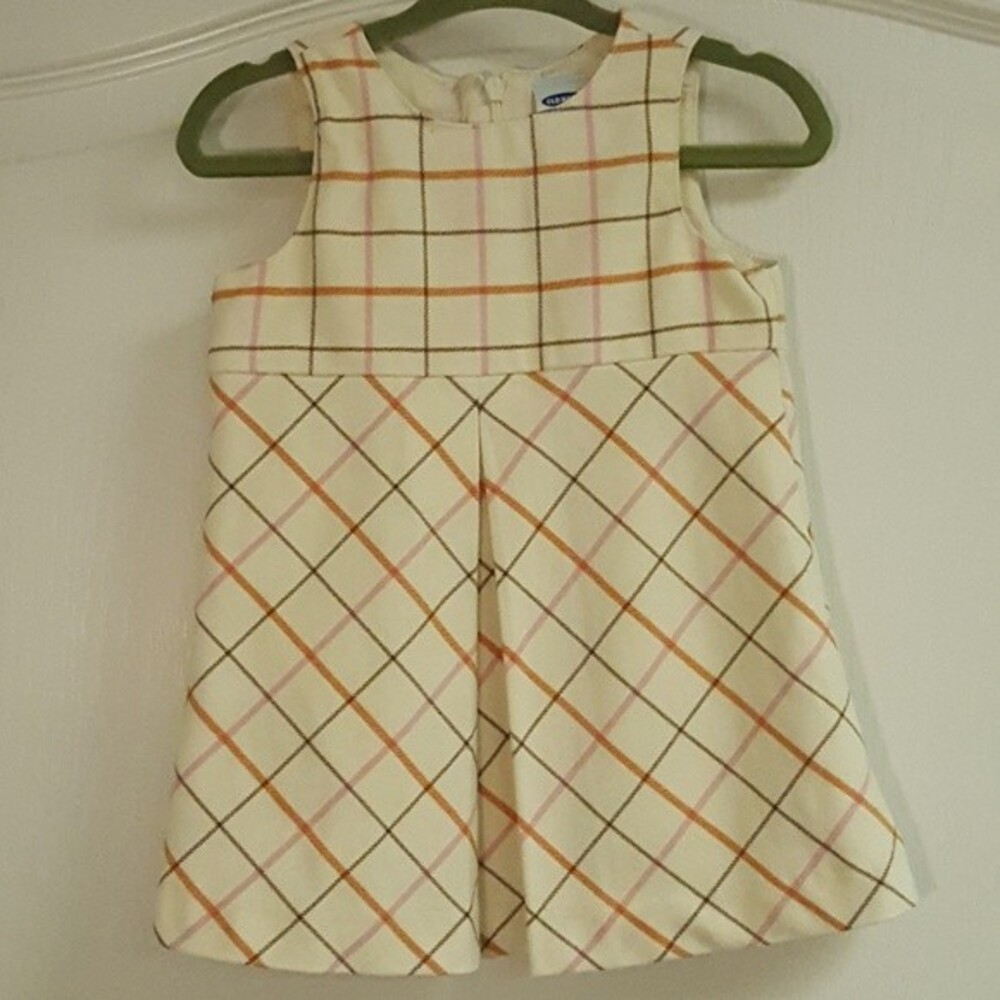 Old Navy Cream Brown Plaid Winter Jumper Dress